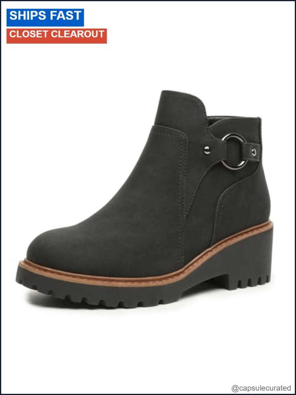 Chunky Low Heel Ankle Boots with Zip Comfort Slip On Shoes for Women